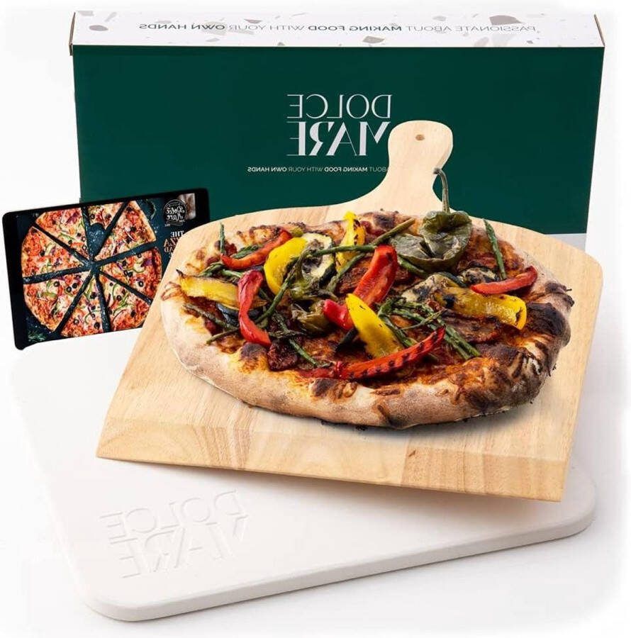 Pizzasteen van hoogwaardig cordieriet voor oven & grill pizzasteen met houten pizzaslede krokante pizza en broodbaksteen