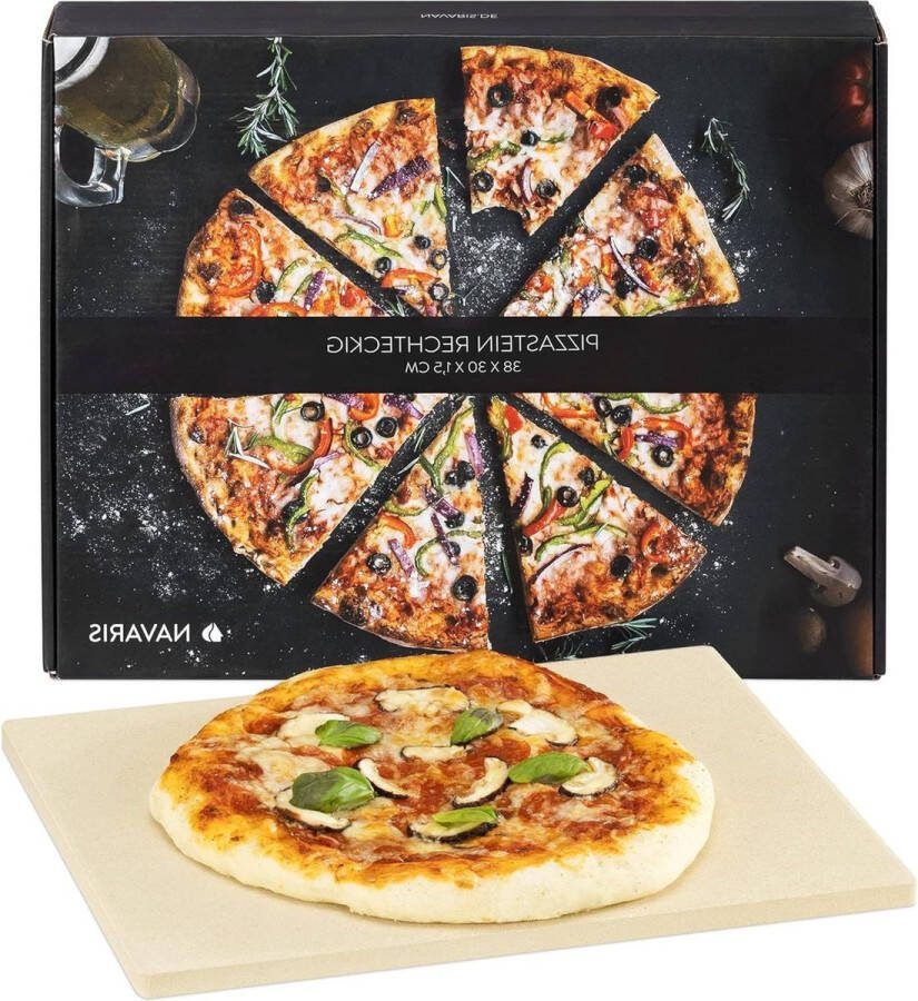 Pizzasteen voor oven XL van natuursteen inclusief receptenboek rechthoekig 38 x 30 x 15cm pizza stone