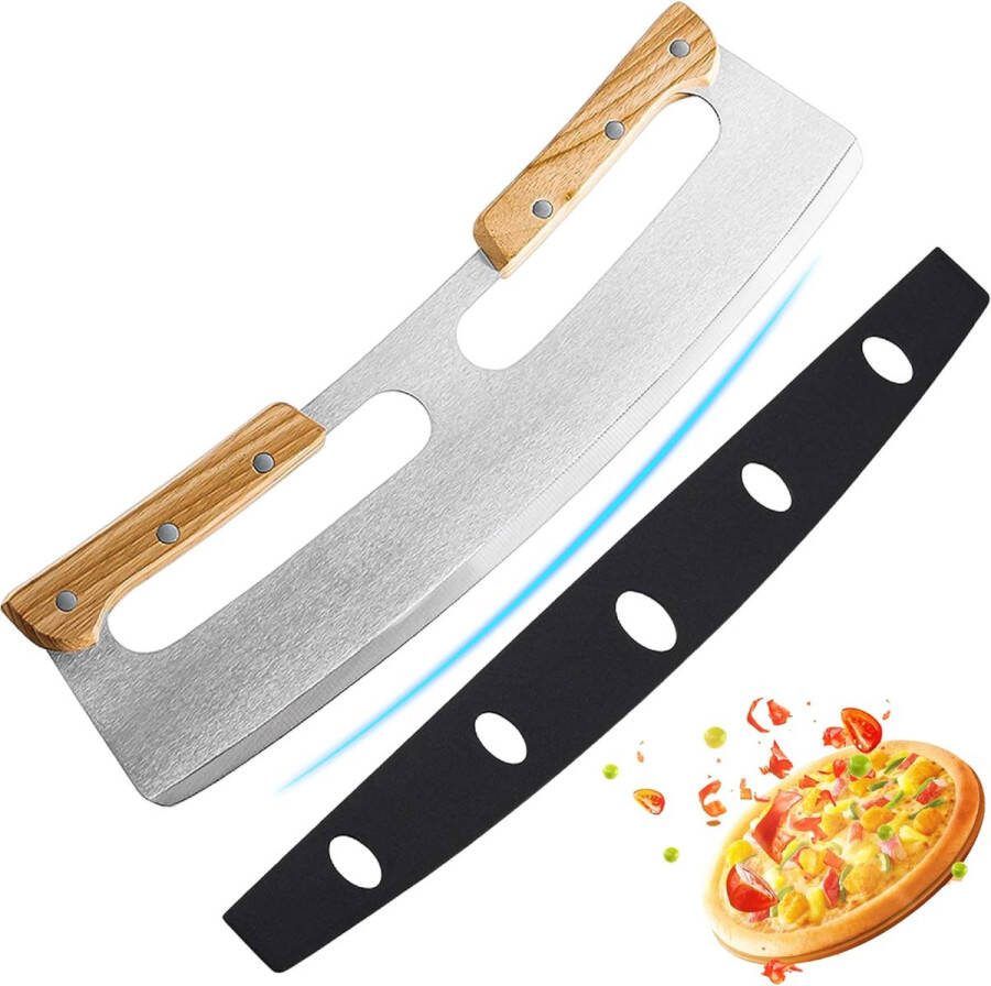 Pizzaweegmes pizzasnijder roestvrij staal 35 cm met houten handvat beschermhoes snel en gelijkmatig snijden professioneel pizzames