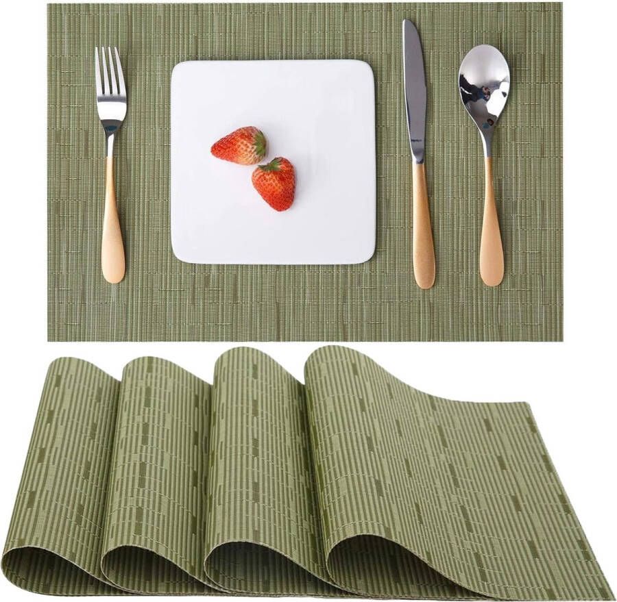 Placemats afwasbaar set van 4 geweven placemats afwasbaar antislip hittebestendig vinyl afwasbaar voor keuken eettafel hotel placemats 30 x 45 cm groen