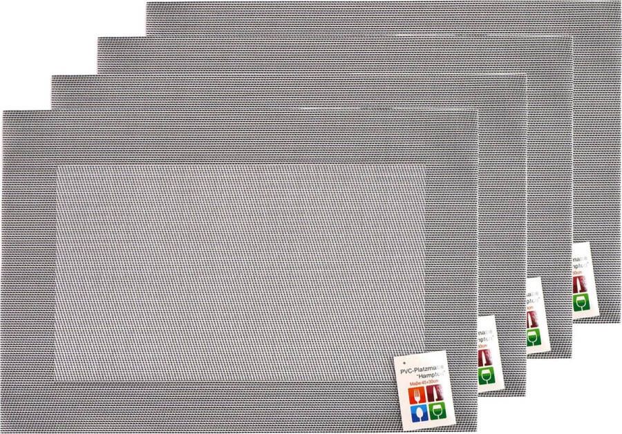 Merkloos Placemats Hampton 4x zilver grijs PVC 30 x 45 cm Placemats