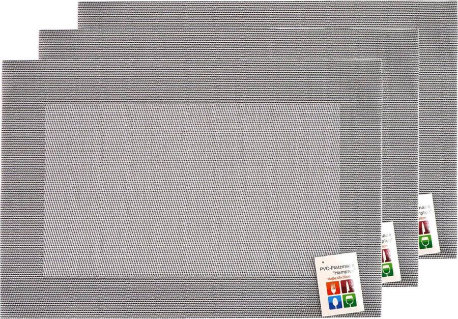 Merkloos Placemats Hampton 6x zilver grijs PVC 30 x 45 cm Placemats