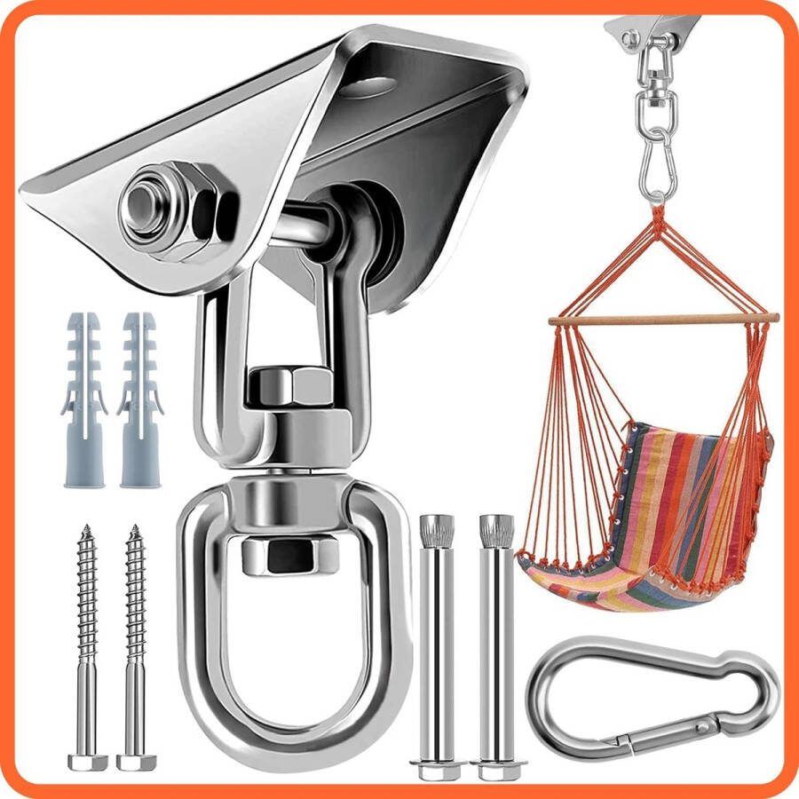 Plafondhaak heavy duty 360° draaibare plafondhaak hangstoel 400 kg capaciteit bokszakhouder voor hangstoel RVS schommelhaak betonplafond voor beton houtsets speeltuin