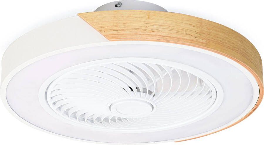 Plafondventilator met Verlichting Ø 52 cm Wit Hout Ideaal voor Lage Plafonds