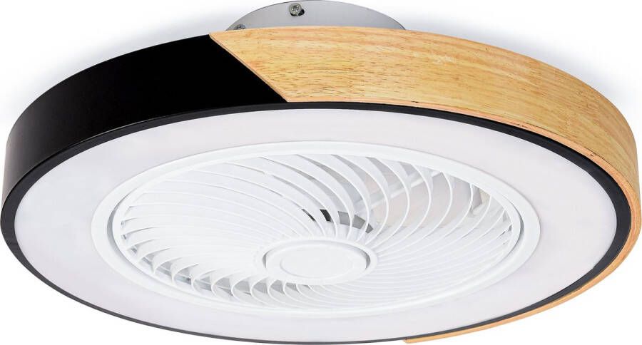 Plafondventilator met Verlichting Ø52 cm Zwart Hout Ideaal voor Lage Plafonds