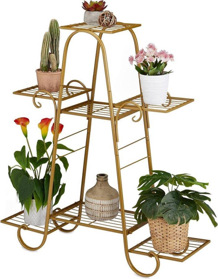 Plant standaard Vintage Plantenrek Binnen HBD 83 x 75 x 24 cm Metaal Goudkleurig 7 Etages Etagere Standalaard