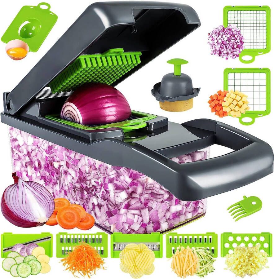 Plantaardige Chopper Groentesnijder kubussnijder Multifunctionele Groentesnijder Veg Ui Dicer Salade Chopper Aardappelsnijder Juicer Eiersnijmachine Dooier 14-in-1 mandoline kommerschaaf