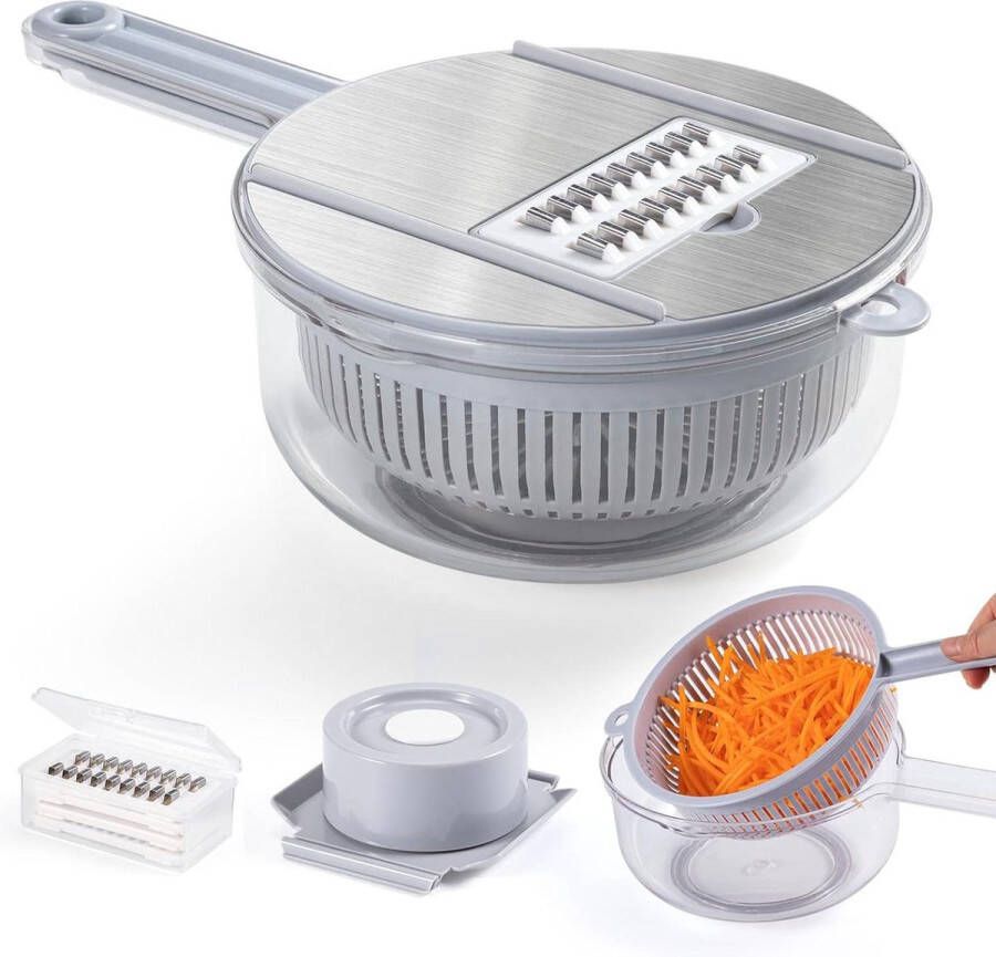 Plantaardige Mandoline Slicer Nieuwe Upgrade Versie 10 in 1 Plantaardige Spiralizer Cutter en Shredder RVS Keuken Multifunctionele Julienne Rasp met Hand Guard Drain Basket