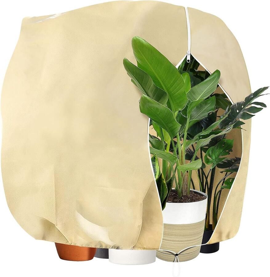 Plantbescherming winter vorstbescherming bescherming tegen kou plantbeschermingstas voor planten met ritssluiting dikke winterbescherming olijfbomen XXL 120 x 180 cm beige