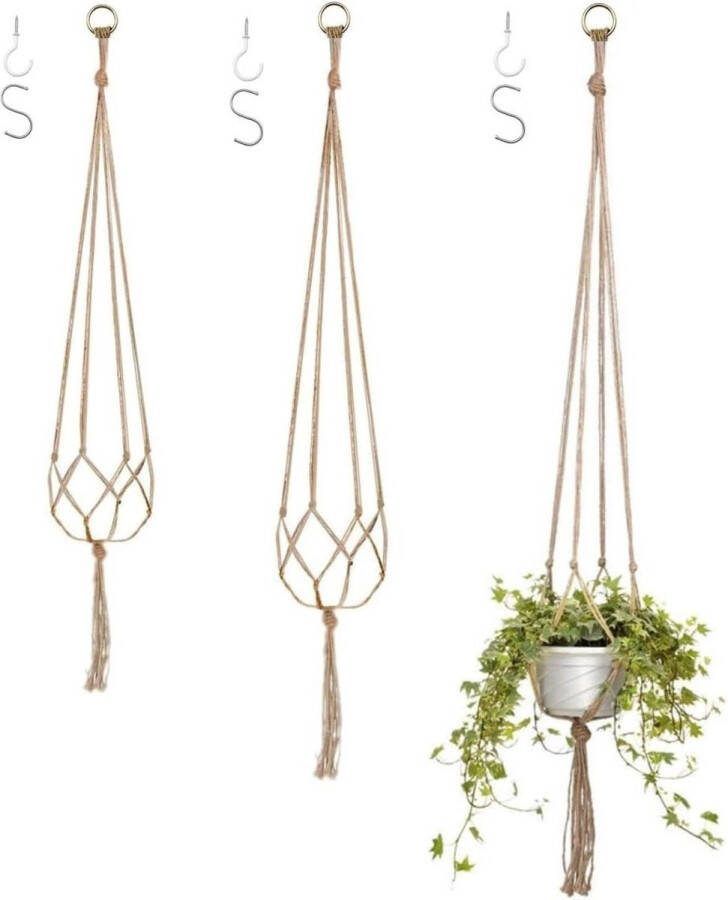 Plantenbak Bak voor planten 3 stks macramé plantenhanger haak jute touw plantenpot houder bloempot netto opknoping plantenbak kwastje indoor opknoping mand kamerplanten