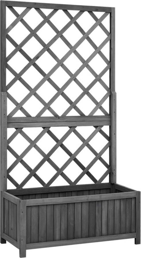Plantenbak met rek Latwerk Bloembak Klimplanten Massief Vurenhout Zwart 70 x 30 x 135