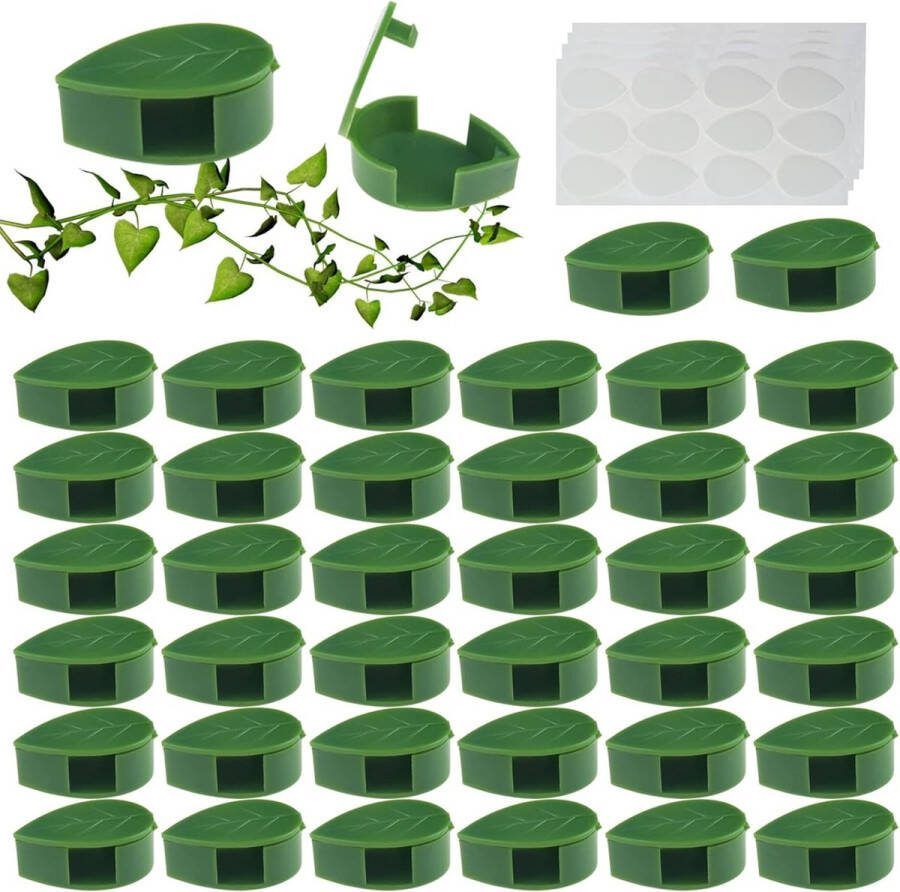 Plantenclips 80 stuks voor klimplanten bevestiging plantenklemmen zelfklevend voor huisdecoratie wijnstoktractie en planten muur (groen)