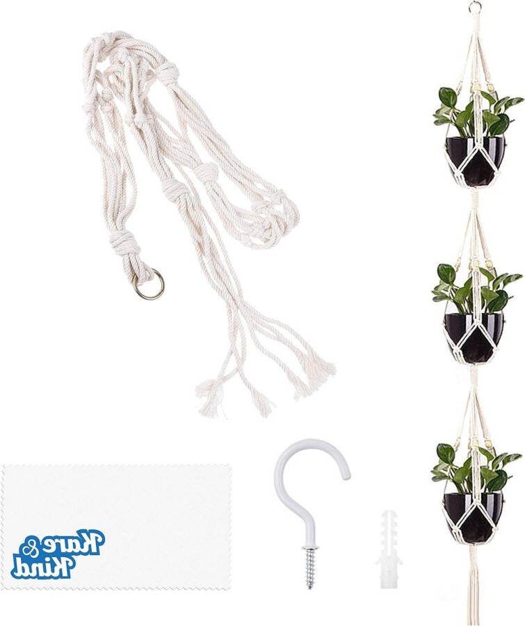 Plantenhanger 3-laags macramé haak uitbreidingsbout reinigingsdoek 3 potten display katoenen touw bloempotten hangplanten binnen buiten gebruik