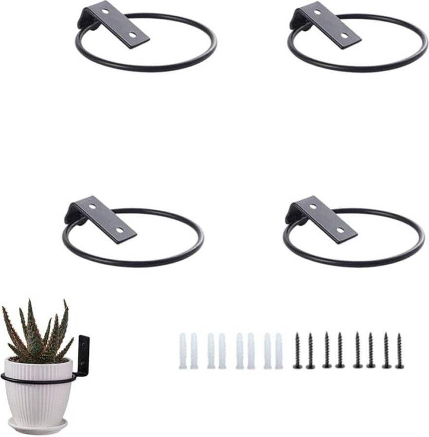 Plantenhanger 4 Pack Bloem Plant Houder Wandmontage 4 Inch Ring Opvouwbare Beugel Metalen Planter Hanger Binnen en Outdoor Woondecoratie