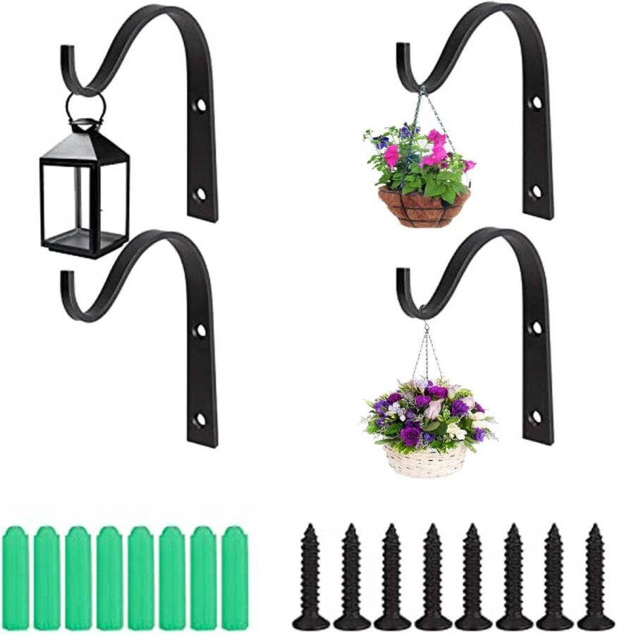 Plantenhanger 4 stuks Plantenhaak Muur Opknoping IJzeren Tuinhaak Plantenhouder Wandhaak voor Planten Vogelhuisjes lantaarn Windgong Wandlamp