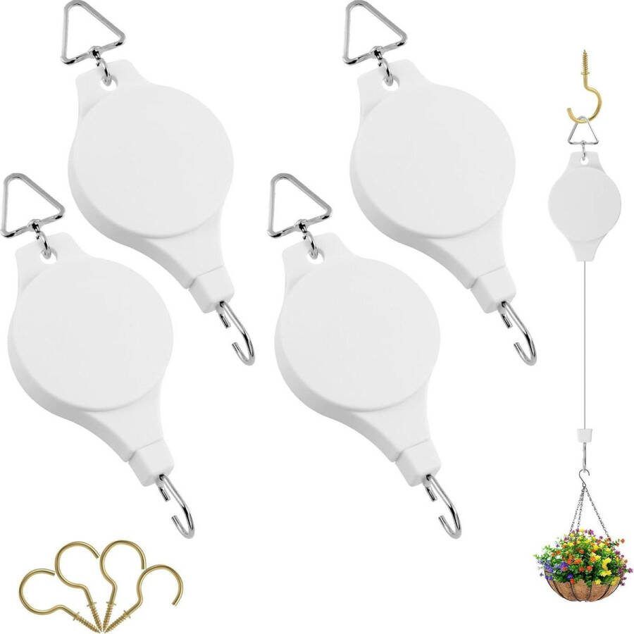 Plantenhanger 4 stuks witte verstelbare hangende mand katrol hangende plantenmand intrekbare hanger vogelvoeder plantengroeilicht stijl A