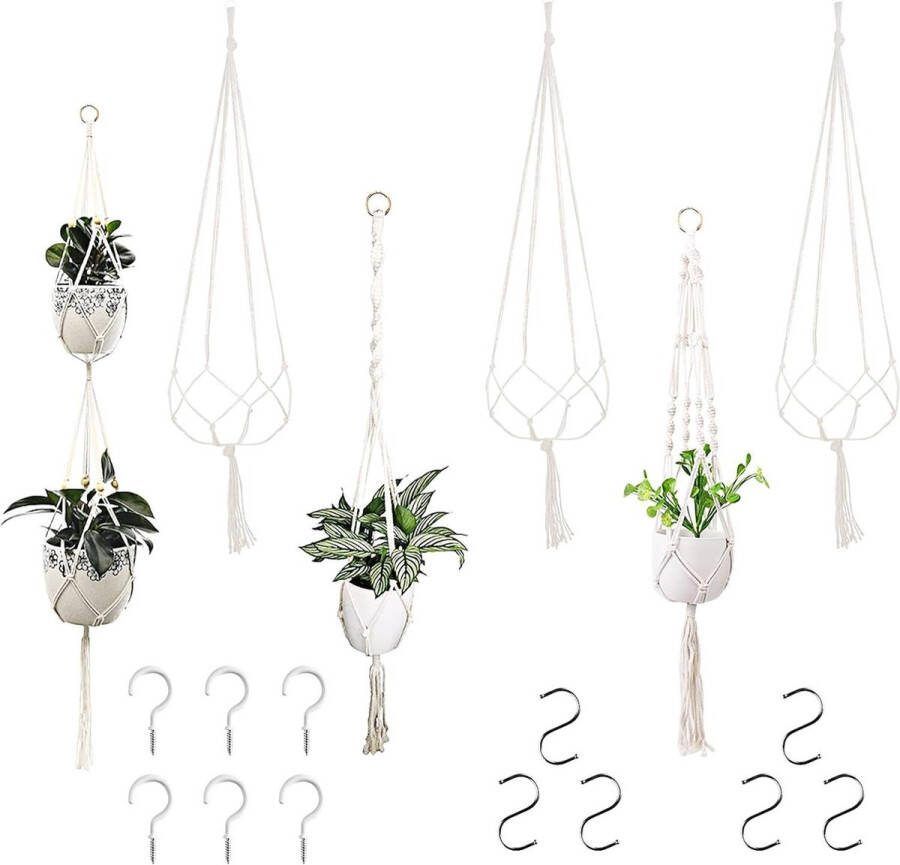 Plantenhanger 6-delige macramé katoenen pot met S-haken en haken tuindecoratie kamerplant bloemenpoten