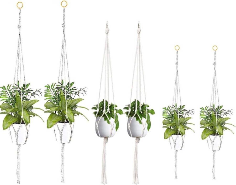 Plantenhanger 6-delige set vintage decoratieve plantenhangers van macramé katoenen touw voor binnen en buiten plafonds balkons wanddecoratie