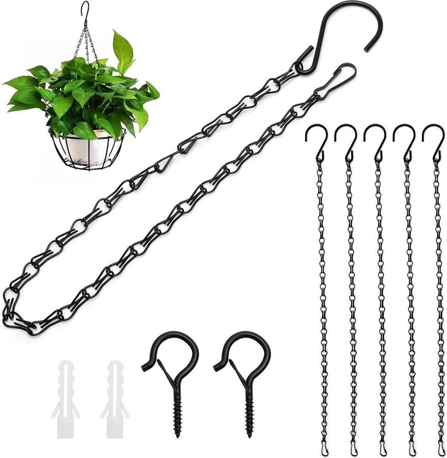 Plantenhanger 6 stuks kettingen 50 cm metalen hangende ketting met 2 haken plafond zwart bloembak voederdispenser vogels lampen