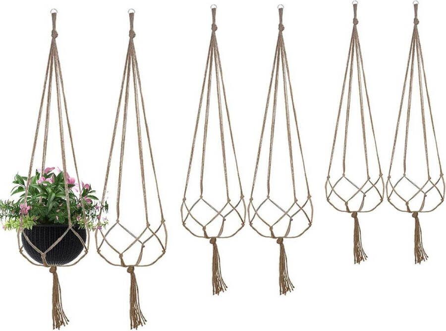 Plantenhanger 6 stuks stevige plantenhanger binnen handgestikte hangende plantenpotten 90 105 122cm lengte touw pot houder binnen en buiten