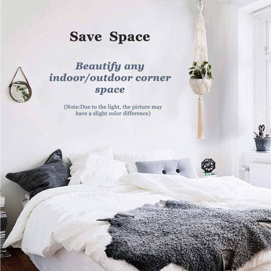 Plantenhanger Beige macramé bloemenhanger boho decoratie katoenen touw hangende bloempot handgemaakte plantenhouder balkon muur 105 cm