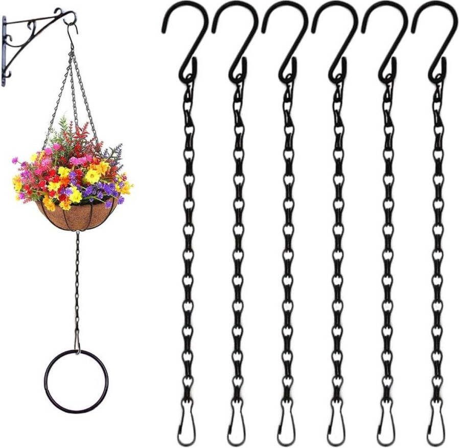 Plantenhanger Bloemenhanger kettingen met haken Hangende ketting voor vogelkooien 6 stuks Zwarte metalen bloempothaken