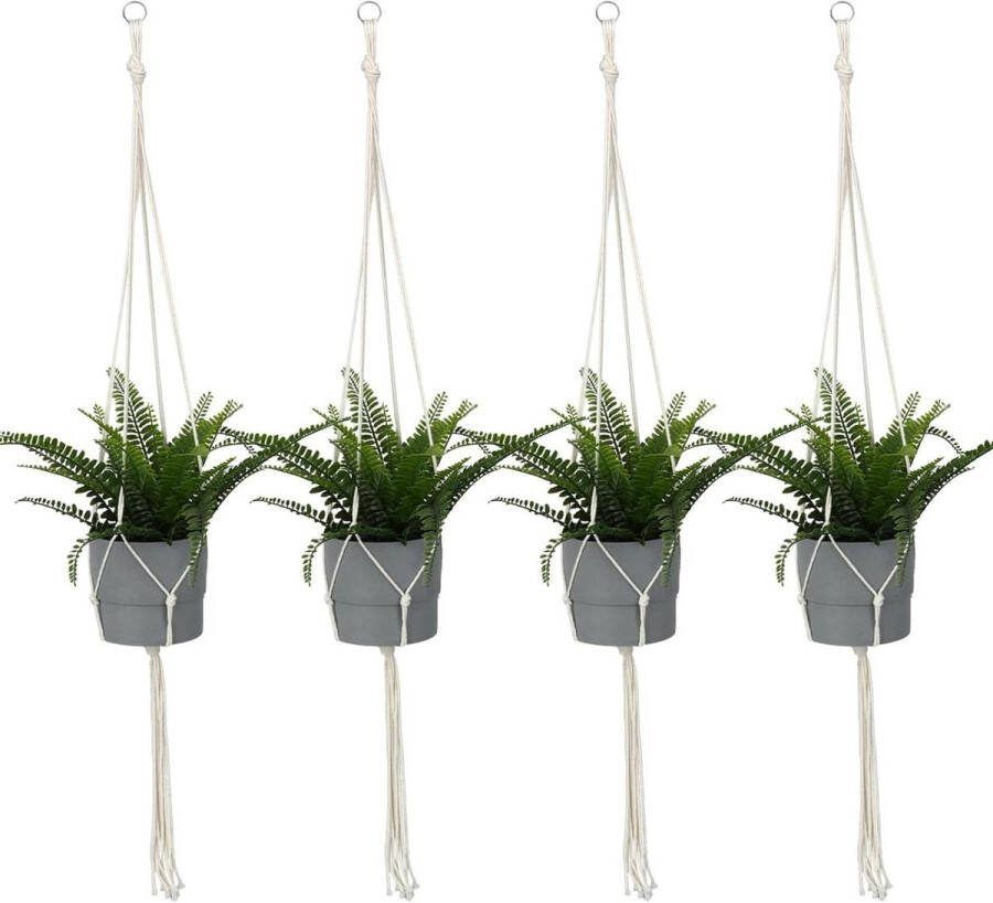 Plantenhanger Boho decoratieve hanglampen 4 stuks 105 cm Decoratief gevlochten katoenen touw Bloempot houder Plantenhanger voor binnen en buiten
