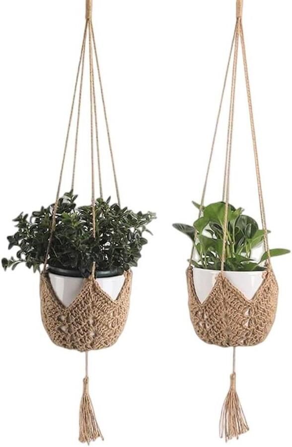 Plantenhanger Handgemaakte Macrame Hangende Plantenbak Bruin-2