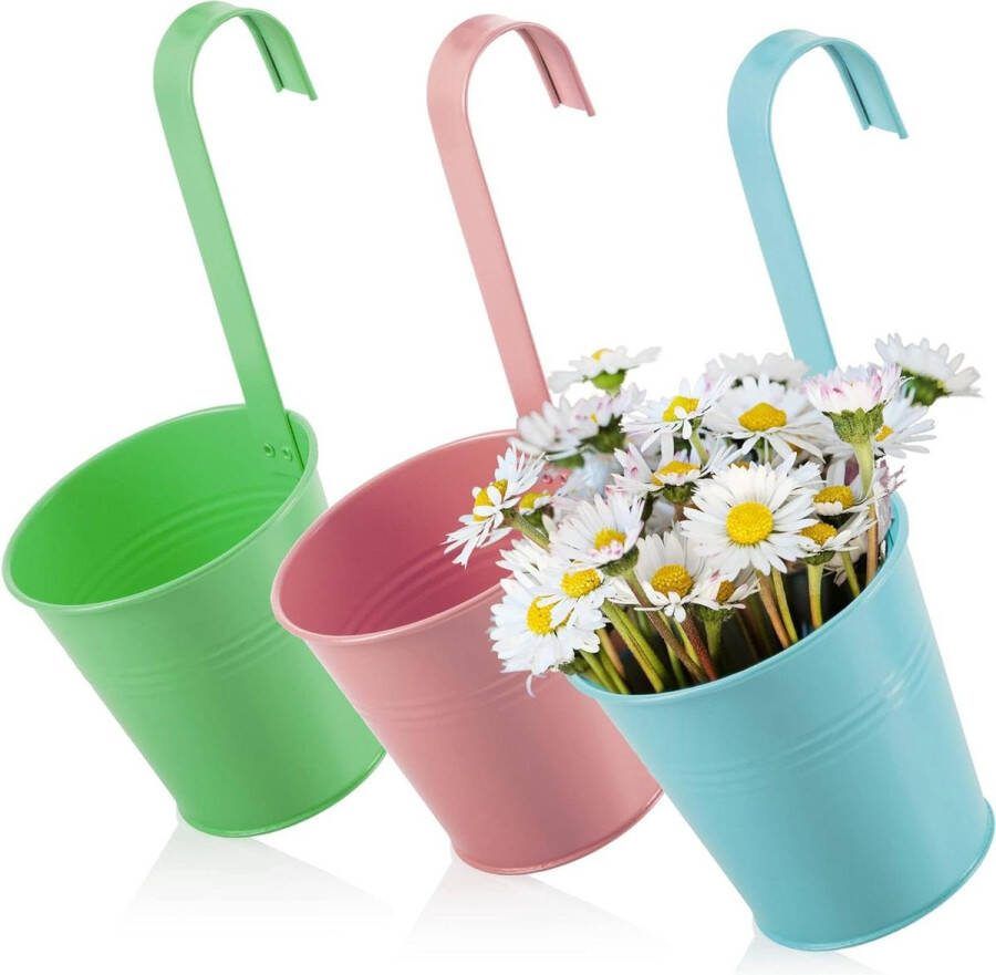Plantenhanger Hangende bloempotten 3 stuks voor balkon felle kleuren planten en kruiden haken tuin keuze varieert metalen pot veelkleurig