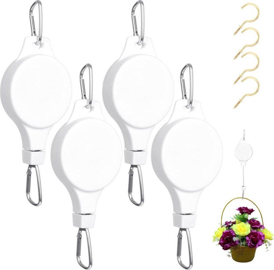 Plantenhanger Intrekbare Haken Wit Oplichtende Opwinding Plantenlift Trekkoord Bloemenmand 4 Stuks