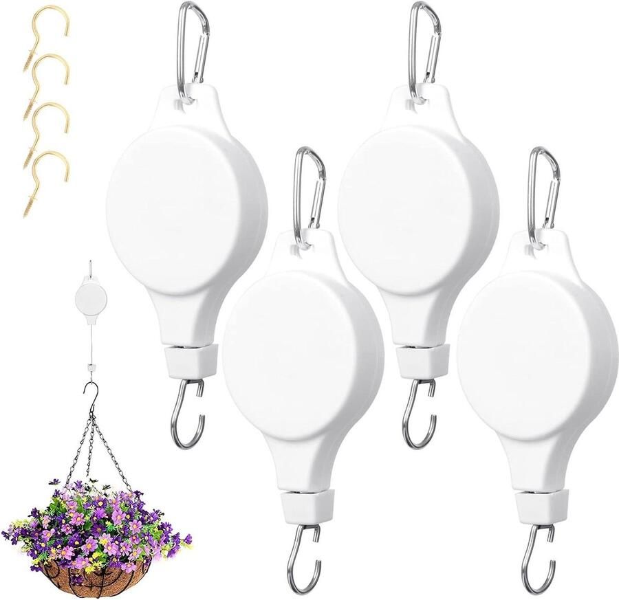 Plantenhanger Intrekbare Hangende Mand Katrol Verstelbare Plantenkatrol Plantenmand Vogelvoeder Plant Groeit Licht Indoor Buitengebruik