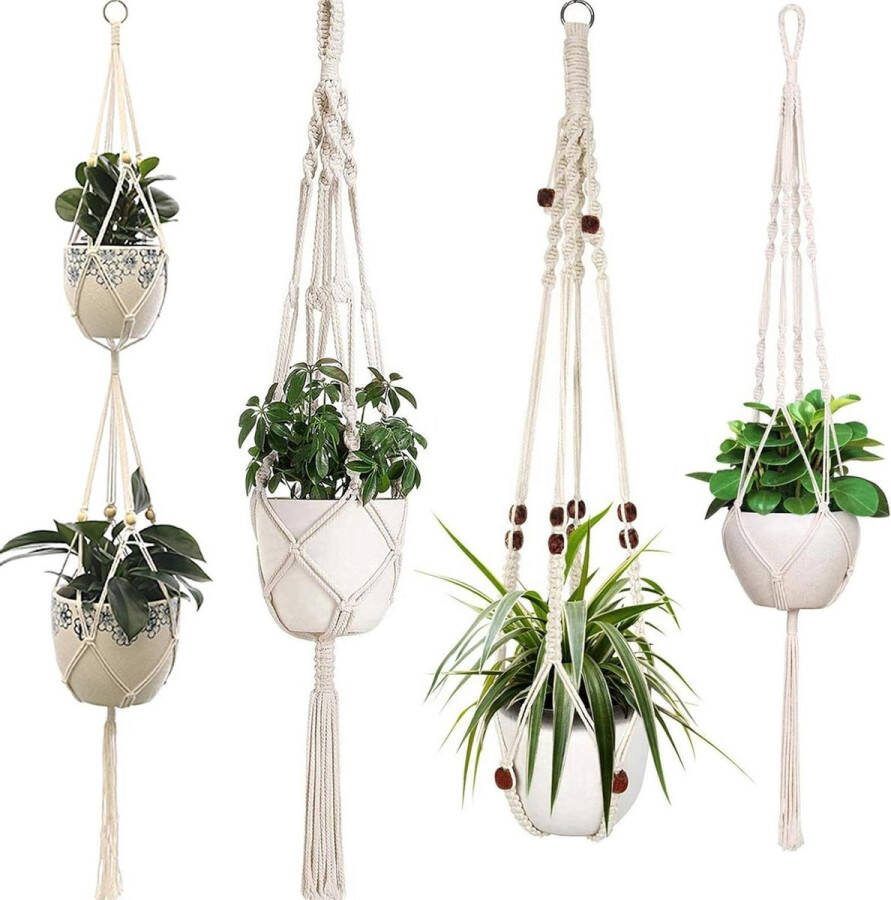 Plantenhanger Katoenen Touw Macramé Hangpot Boheemse Stijl Interieur Exterieur Decoratie Handgeweven Plantenhanger met 4 Poten