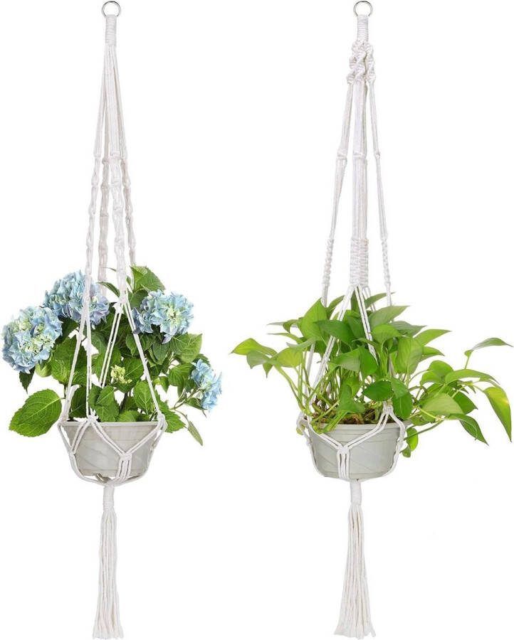 Plantenhanger Macramé Bloemenhangers Boho Decoratie Katoenen Touw Hanglamp Bloempot Plantenhouder Hanger Binnen en Buiten Plafond Balkon Wanddecoratie Beige 105 cm