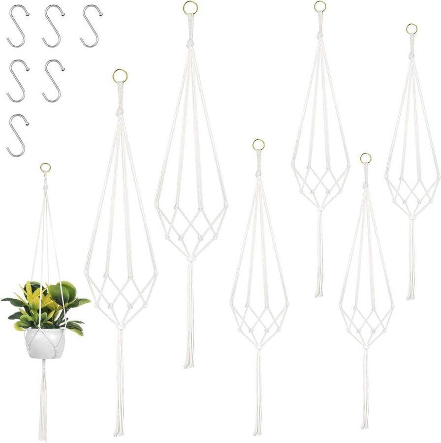 Plantenhanger Macramé Hangende Binnenplantenhanger Set van 6 60 cm 80 cm 100 cm S-haken Bloemenhanger Binnen Buiten Plafond Balkon Wanddecoratie