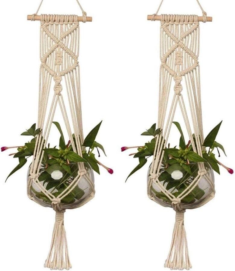 Plantenhanger Macrame Hangmand Planten Hangende Pot Handgeweven Katoenen Touw Bloempot Houder Balkon Plafond Indoor Outdoor Decoratie 105 cm 413 inch