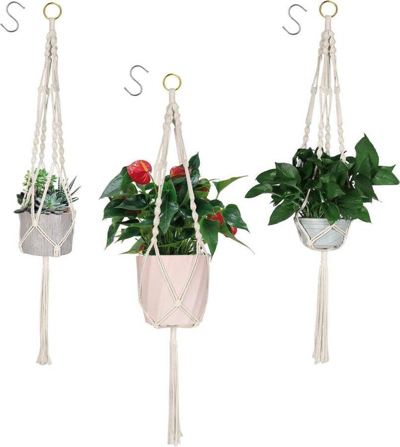 Plantenhanger Macramé hangpot houder voor bloemen Tuindecoratie Binnen 3 stuks
