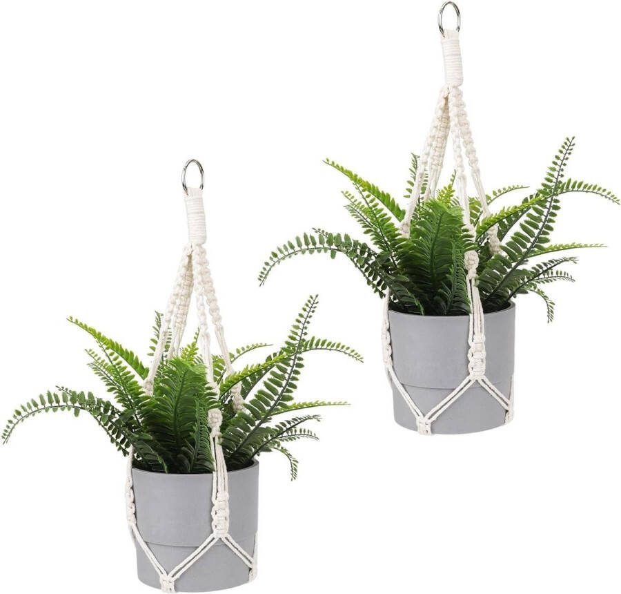 Plantenhanger Planthanger 2 stuks Boho hangende plantenbakken-manden katoenen touw bloempothouder metaal haakringen buitenhuisdecoratie