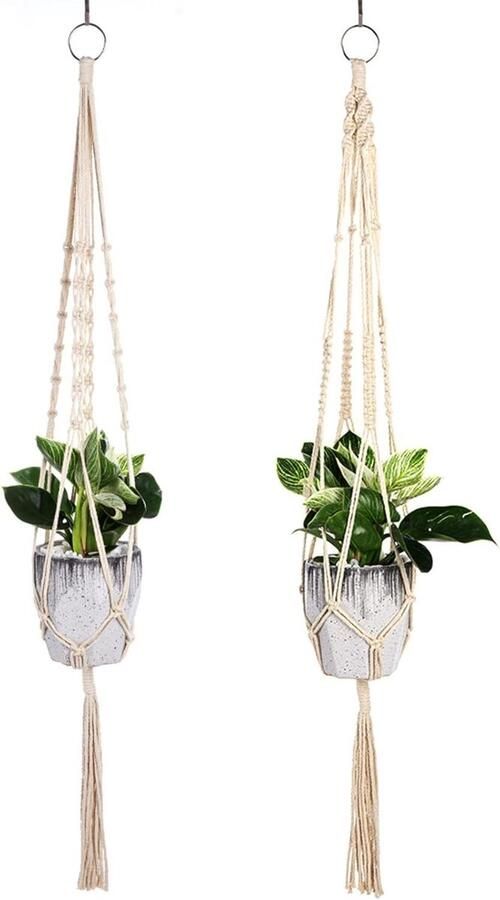 Plantenhanger Planthanger 2 stuks macramé plantenhangers 105 cm hangpot katoenen touw decoratieve binnen en buiten plafond balkons wanddecoratie beige