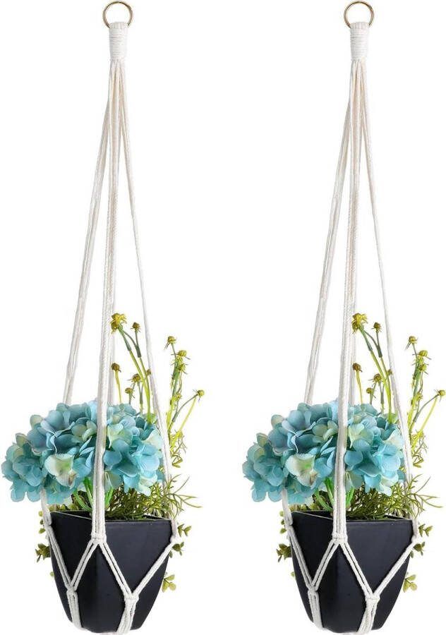 Plantenhanger Planthanger 2 stuks macramé plantenhangers hangende katoenen touw hangpot bloempot plantenhouder hanger voor planten met 2 metalen haken voor binnen en buiten plafond balkon wanddecoratie