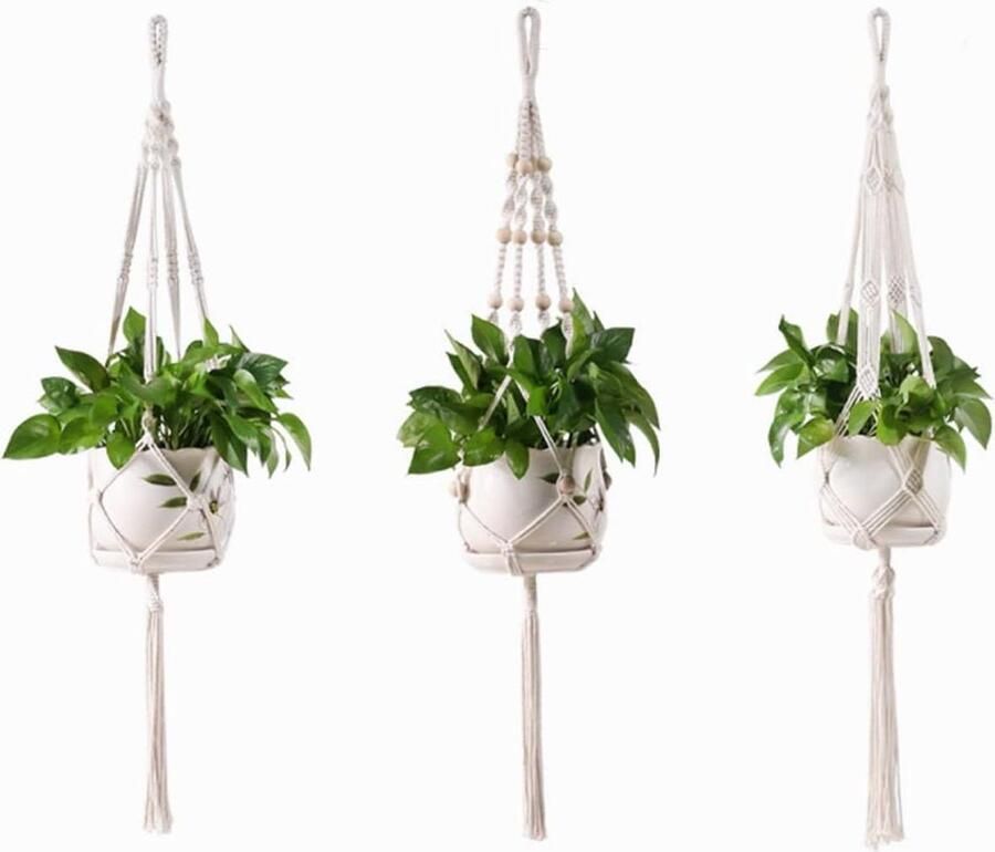 Plantenhanger Planthanger 3 stuks macramé bloemenhangers katoenen touw hanghangers plafond wanddecoratie balkon tuin huishouden decoratie kantoortuinieren
