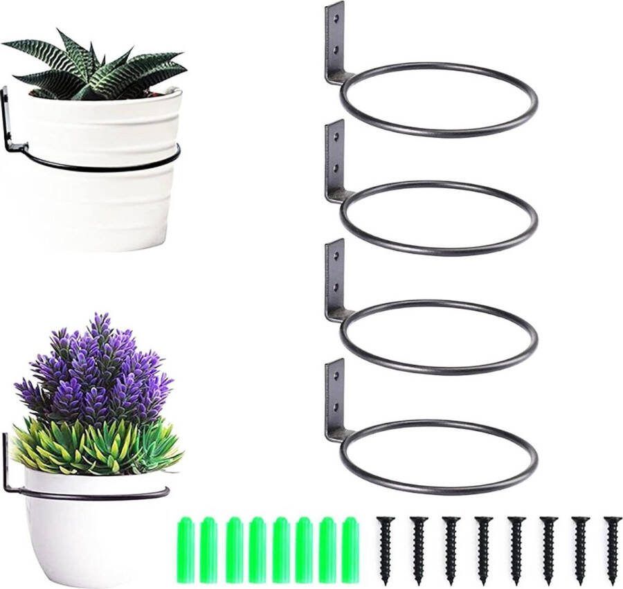 Plantenhanger Planthanger 4 stuks wandhouders bloempot wandring bloempothouder bloempot wandhouder metalen plantenhanger kleerhanger met schroeven voor huis tuinterras balkon plantentent wanddecoratie plantenophanging