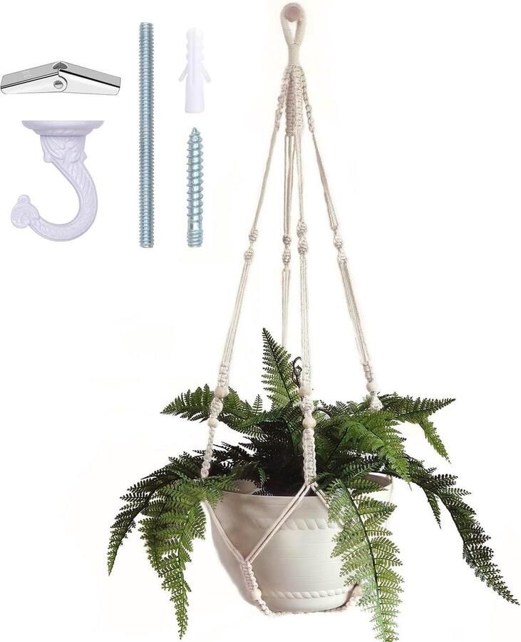 Plantenhanger Planthanger 43 Inch Groot voor 12 Inch Pot Extra Lange Geen Kwastje Katoen Touw Opknoping Plantenhouder met Plafondhaak Bohemian Home Decor