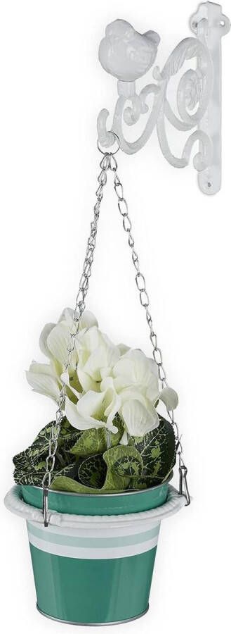 Plantenhanger Planthanger Bloempothouder Muur Vintage Look Ø 12 cm Metaal Wit Plantenhouder