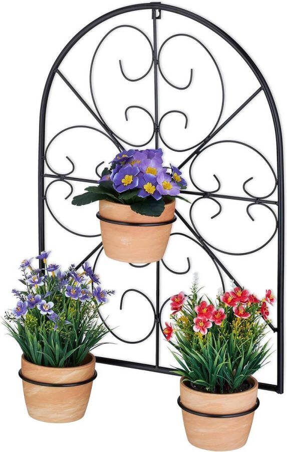 Plantenhanger Planthanger Bloempothouder Muur voor 3 Bloempotten Ø 115 cm Plantenhouder Wand Metaal Retro Zwart Plantenhanger