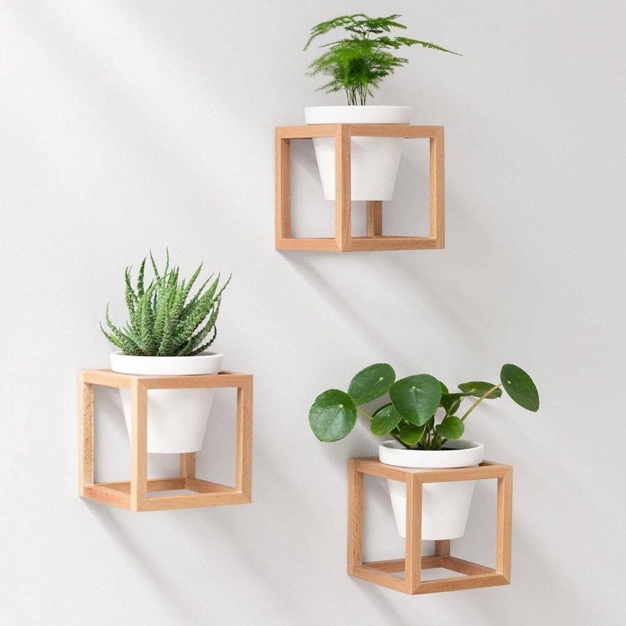 Plantenhanger Planthanger Hangende Keramiek en Houten Wandplanters Lille Natuurlijk Bruin voor Muren en Tafels
