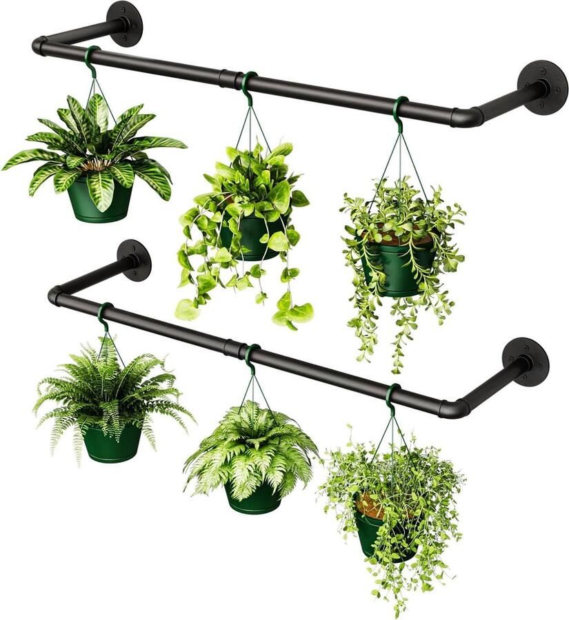 Plantenhanger Planthanger hangende plantenbak zwart metalen staaf binnen plafond raam bevestiging