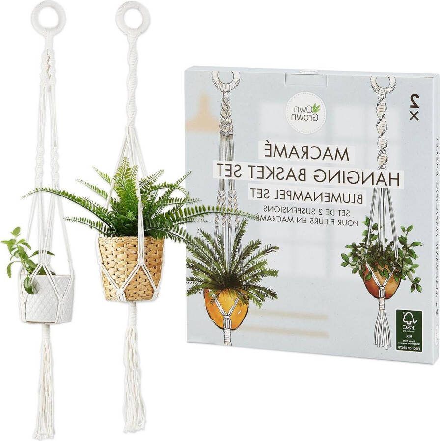 Plantenhanger Planthanger Set van 2 Bloempot Hanglampen 95 cm Lang Vintage en Boho Decoratie Hangend Macramé voor Bloemen Binnen Hangende Macramé Decoratie