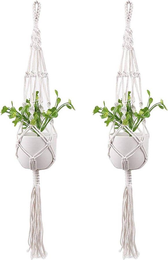 Plantenhanger Planthanger set van 2 macramé katoenen touw hangende plantenhouder voor binnen buiten wit 105 cm 41 inch woondecoratie