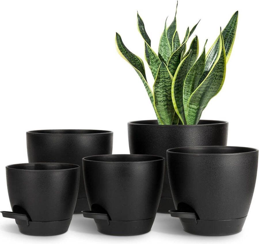 Plantenhanger Planthanger Set van 5 Kunststof Bloempotten met Bewateringssysteem Binnen en Buiten Decoratie Thuis Kantoor Wit