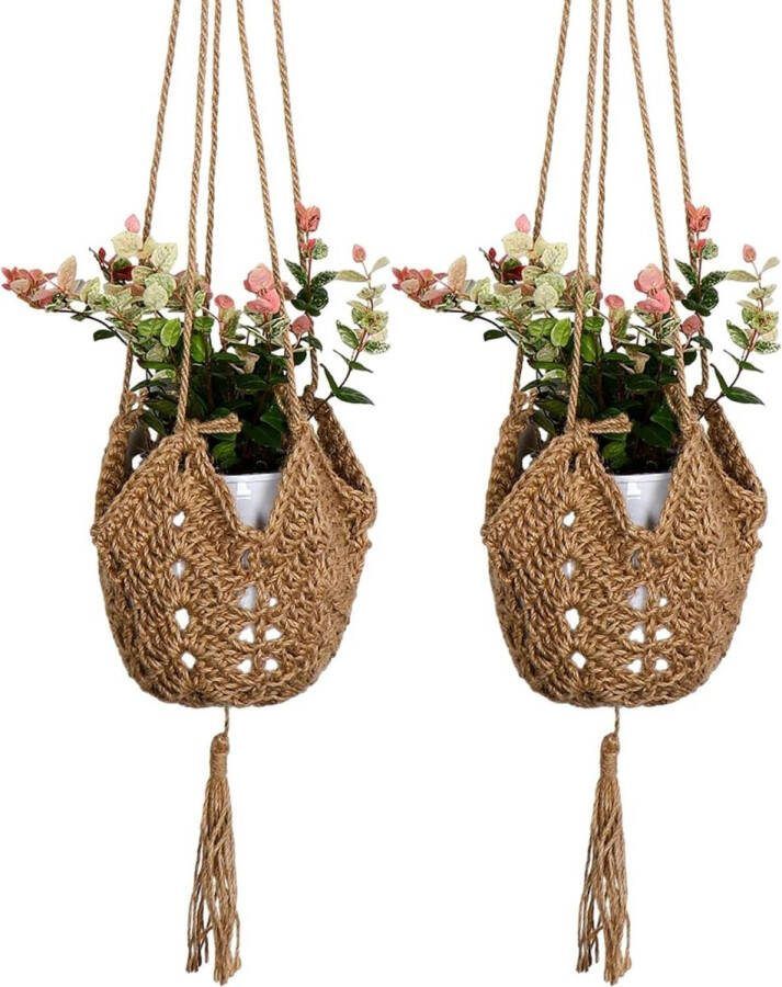 Plantenhanger Set van 2 bloemenhangers voor binnen Boho decoratie Katoenen touw Hanglamp Wanddecoratie